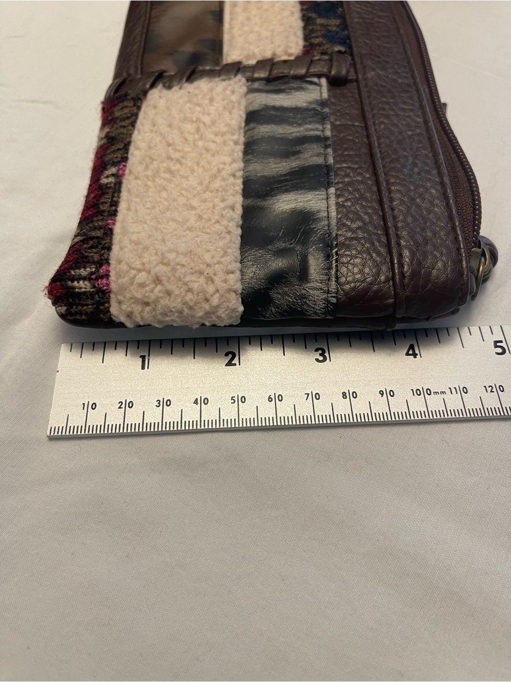 Mudd Brown Patchwork Mixed-Media Y2K Boho Chic Wristlet - Picture 4 of 8